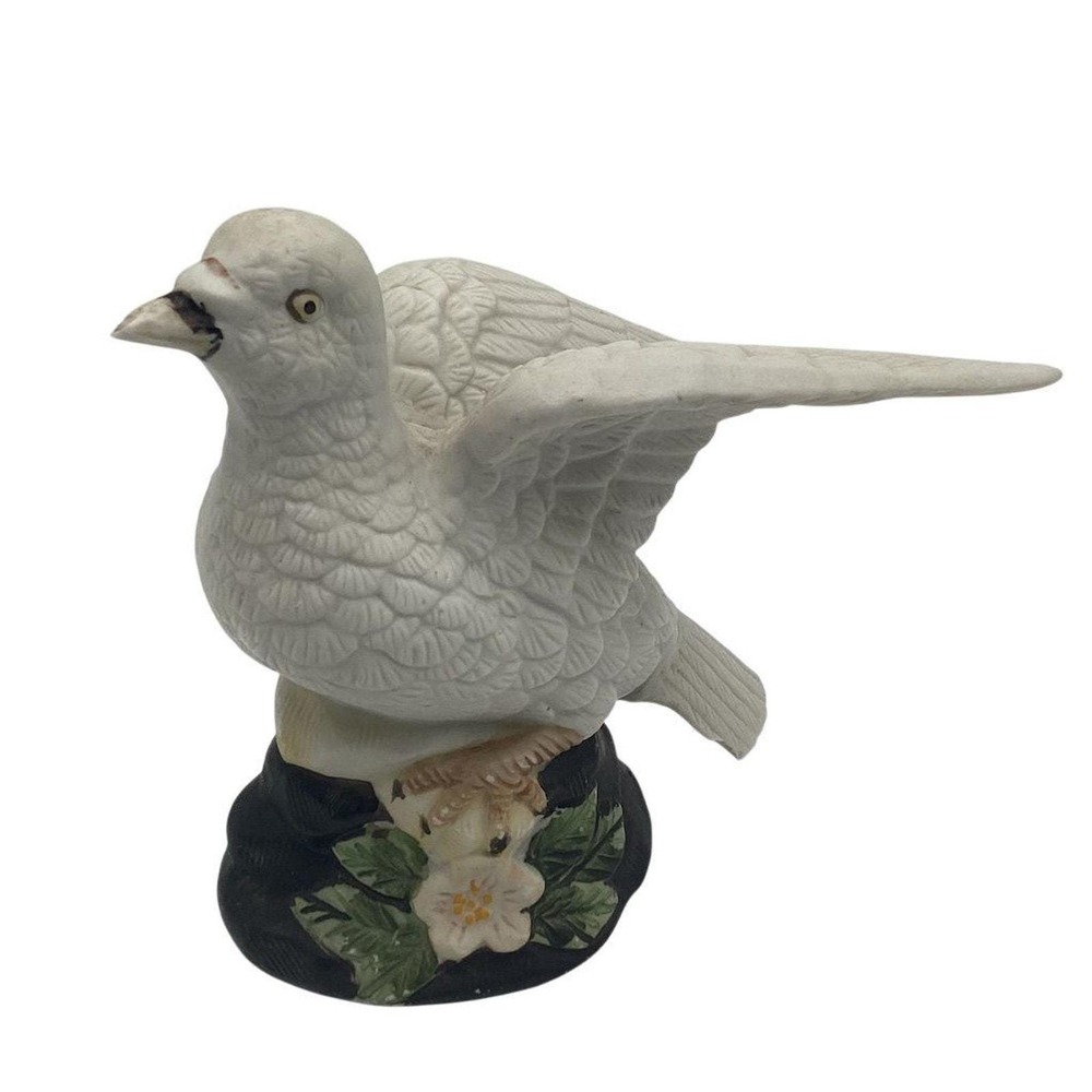 Vintage Porcelain White Dove Figurine with Floral Base